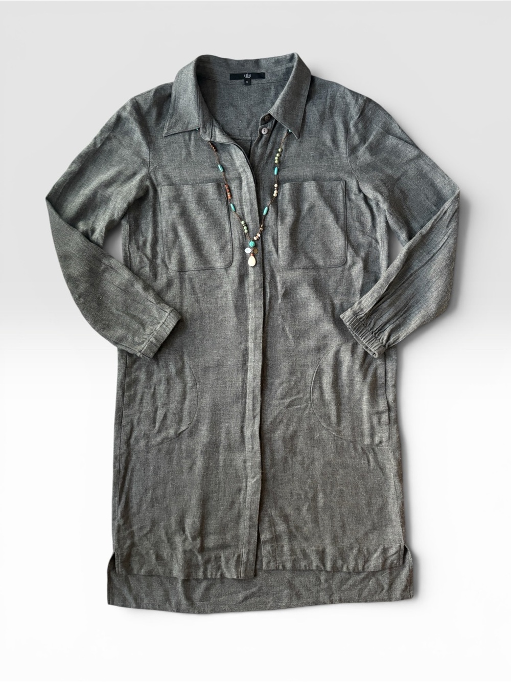 Tibi New York | Grey Shirt Dress Minimalist Long Sleeve Viscose | Size 6